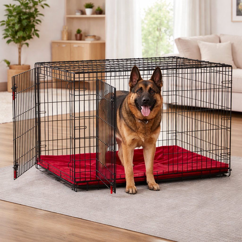 KONG® Ultra-Strong & Durable Double Door Wire Dog Crate w/ Divider Panel - Large, XL Dogs